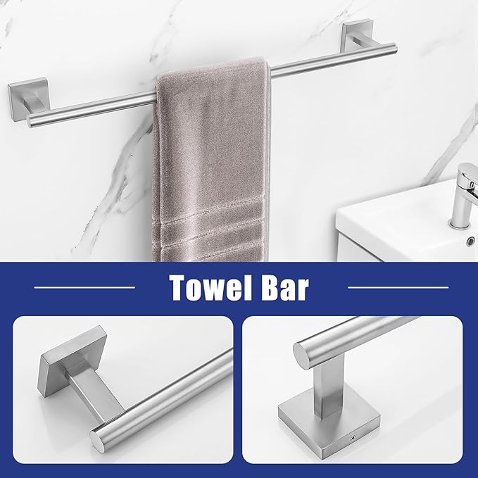TNOMS Brushed Nickel Towel Bar Set 5 Pieces Brushed Bathroom Hardware Accessories Set,Towel Holder Set for Bathroom SUS304 Stainless Steel Wall-Mounted Towel Holder Set,23.6 Inch