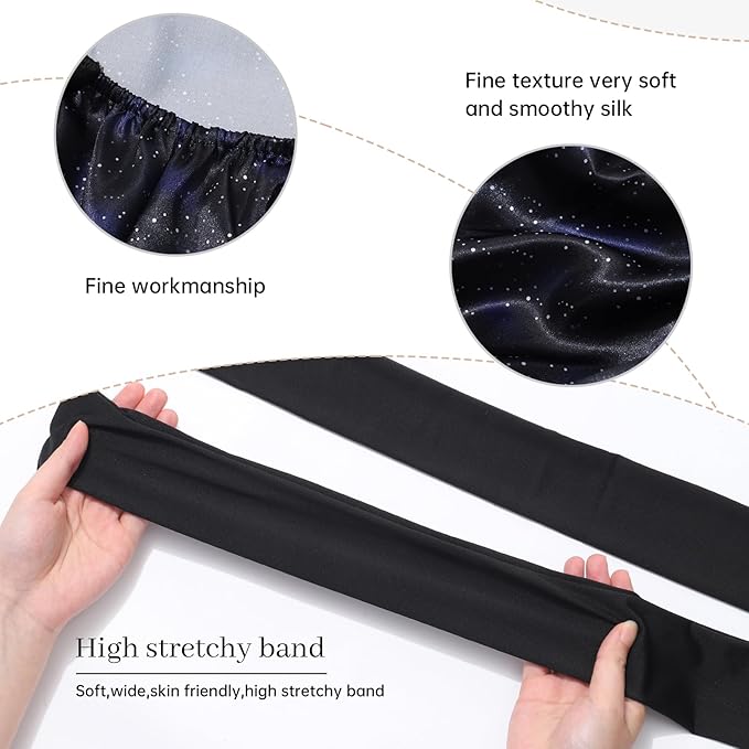 AWAYTR Long Satin Bonnet for Braids - Elastic Silk Hair Bonnets for Sleeping Night Cap Stretchy Tie Band for Women(Midnight)