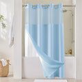 River Dream Sky Blue Fabric Shower Curtain Set, Cotton Blend, Waffle Weave, with Snap in Replacement Liner，54 x 80 inches