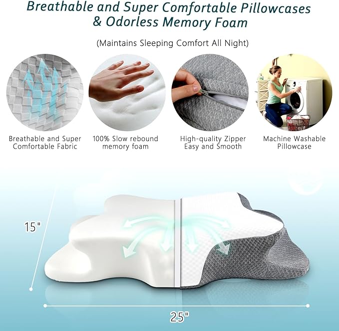 Cervical Neck Pillow for Pain Relief Sleeping, Contour Memory Foam Pillow, Ergonomic Side Sleeper Pillow for Adults, Cooling Orthopedic Neck Support Pillow for Back Stomach Sleepers