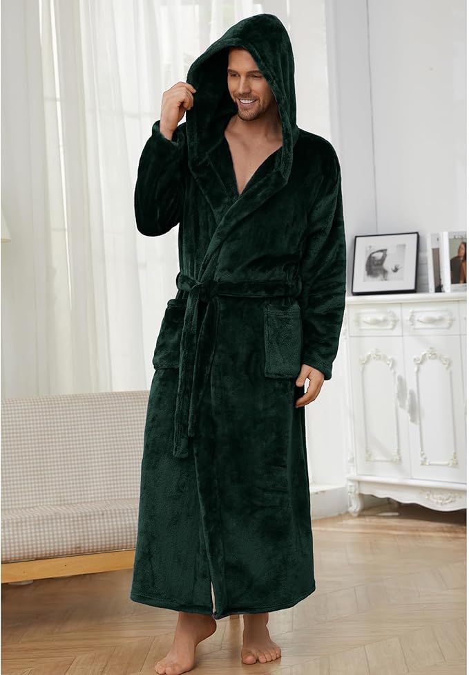 U2SKIIN Mens Robe with Hooded, Full Length Thickened Plush Robe Big and Tall Bathrobe
