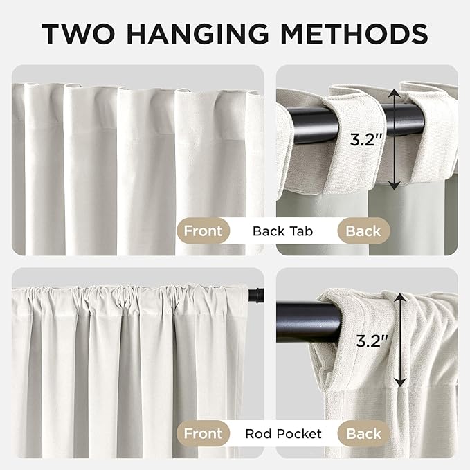Joydeco White 100% Blackout Curtains 72 Inch 2 Panels, Luxury Thermal White Velvet Curtains for Bedroom Living Room, Soundproof Blackout Window Drapes, Rod Pocket & Back Tab (52W x 72L)