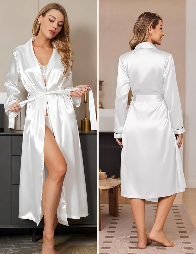 Ekouaer Silk Robes for Women Shawl Collar Satin Bathrobe Long Bride Wedding Party Robe Lightweight Sexy Sleepwear S-XXL