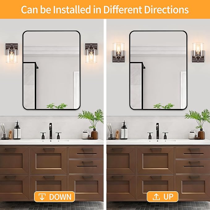 1 Light Modern Bathroom Light Fixtures Over Mirror, Bronze Finish Vanity Lights for Bathroom Wall Sconces with Clear Glass Shades, E26 Socket (Bulbs Not Included)