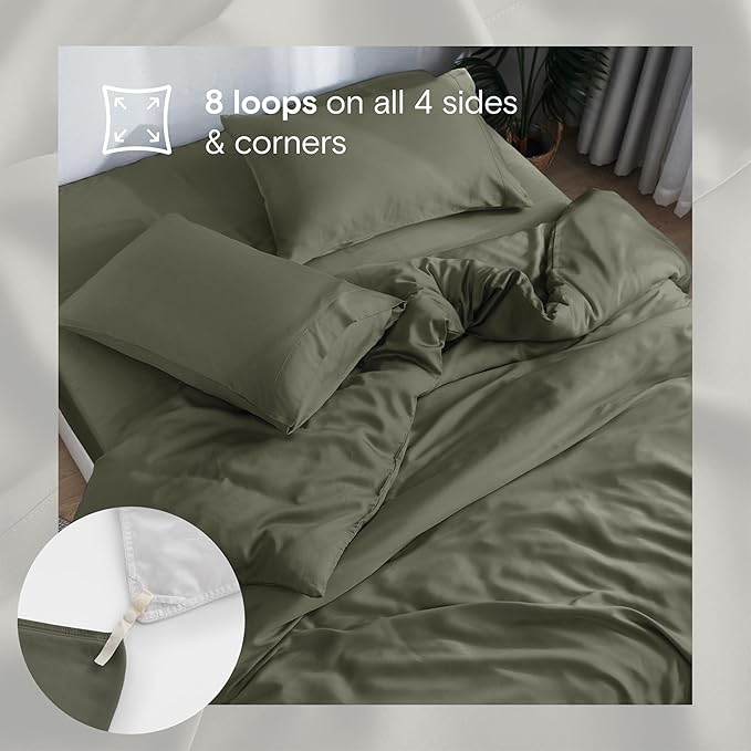 DOZ Duvet Cover Set, 100% Viscose derived from Bamboo, Organically Grown, Buttery Soft, Cooling Duvet Covers, High GSM, 1 Duvet Cover and 1 Pillowcase, 70"x90" (Olive, Twin/Twin XL)