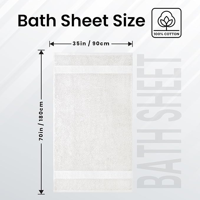 Infinitee Xclusives – Luxury Bath Sheets Towels – 1 Pack 600 GSM (35X70 Inches) – 100% Ring Spun Cotton Large Bath Towels for Bathroom (Brilliant White, Bath Sheets - Pack 1)