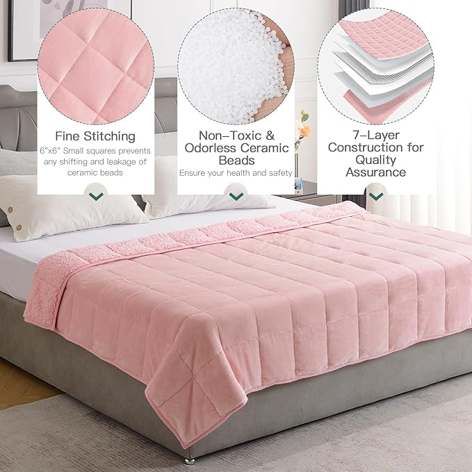 Lofus Weighted Blanket for Adults(15 lbs, 48" x 72"), Throw Heavy Blanket Machine Washable, Soft Weighted Blankets for Stress Relief and Sleep Promotion-Pink
