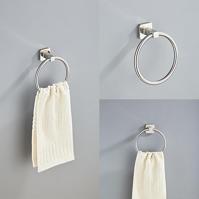 Brushed Nickel Bathroom Hardware Set 4 Pieces,Bathroom Accessories Set Stainless Steel Wall Mounted, Hand Towel Bar, Towel Ring, Robe Towel Hooks,Toilet Paper Holder,Towel Bar Set, 23.6 Inch