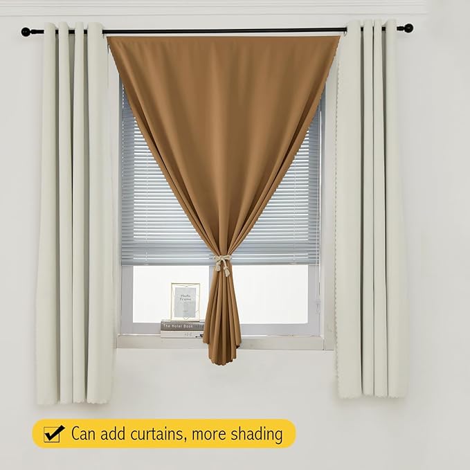 Self Adhesive Curtains, Stick Curtain Blackout Shades Window Cover Curtains for Living Room No Drilling, 35" W X 71" L, Brown, 1 Panel