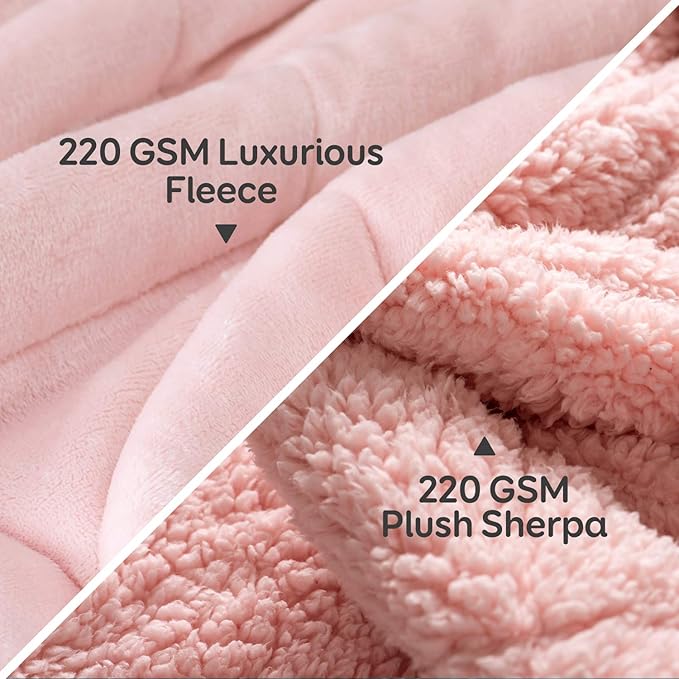 Sherpa Fleece Weighted Blanket 20lbs for Adults, Fluffy Cozy Plush Blanket 20 pounds, Queen Size Weighted Blankets 60”x80”, Warm and Cozy Hug Blanket for Queen/King Size Bed, Blush Pink