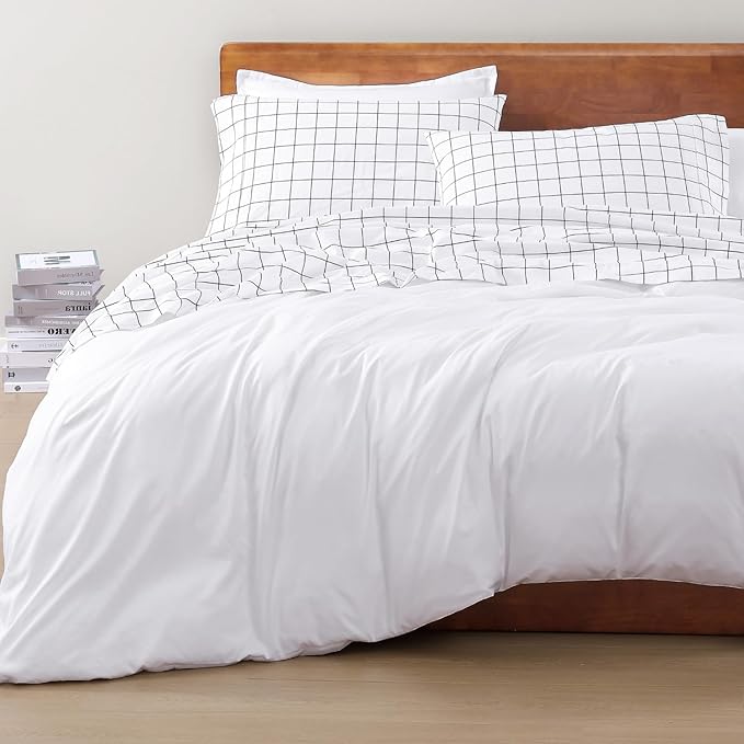 LANE LINEN 100% Organic Cotton King Size Sheets Set, Soft Breathable Sheets Percale Weave, All Season Machine Washable Hotel-Quality Mercerized Fully Elasticized Printed King Sheet Set - Windowpane