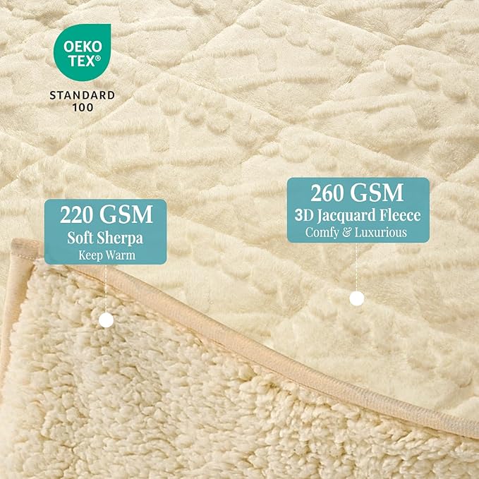 Topblan Weighted Blanket Twin Size 12 lbs, Soft Weighted Blanket with Doubled-Sized Shaggy Sherpa, Jacquard Knitted Stylish Warm Weighted Blankets Throw for Better Sleep, Beige, 48 x 72 inches