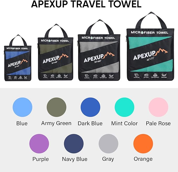 APEXUP Microfiber Travel Towel, Ultra Absorbent Quick Dry Towels, Lightweight Gym Sports Camping Towel for Workout, Yoga, Beach, Shower, Swimming (48"×24", Blue)