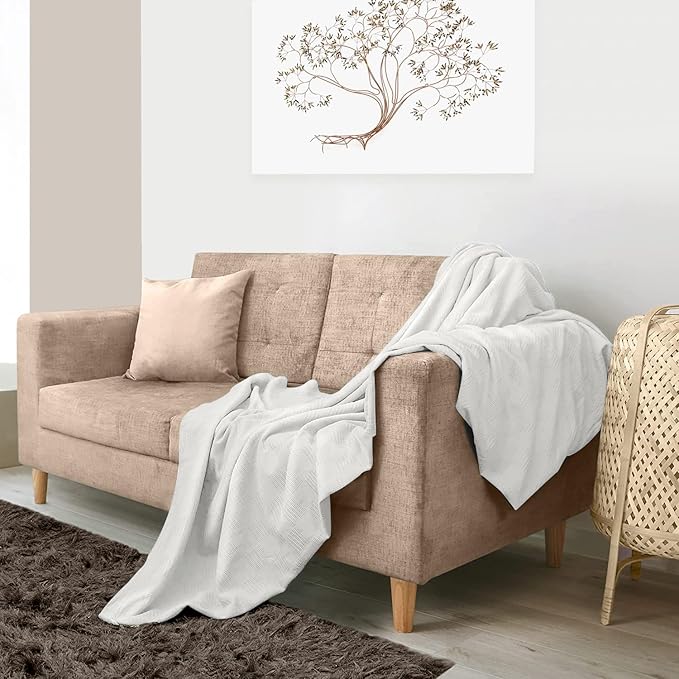 Avalon Bedding 100% Cotton Blankets King Size Thermal Blanket (108"x90") - Perfect Cotton Blanket King Size for Layering Bed in Any Season - Cotton Blankets for Bed (White)