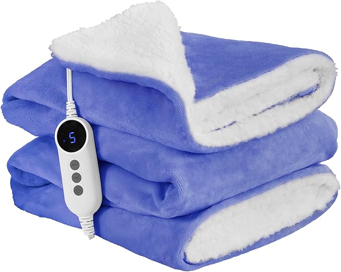 Heated Blanket Twin Size 62" x 84" - Soft Flannel Sherpa Electric Blanket Twin with 9 Heating Levels & 2-10H Auto Off, Machine Washable, Warm Gift for Grandma, Purple