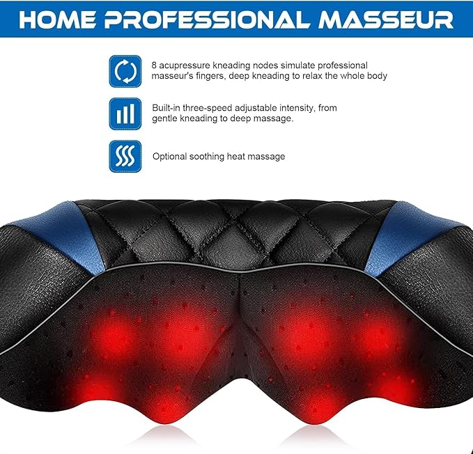 Shiatsu Neck and Back Massager with Heat, Electric Deep Tissue 4D Kneading Massage Pillow for Shoulder, Leg, Body Muscle Pain Relief, Home, Office, and Car Use - Best Gifts for Women Men Mom Dad