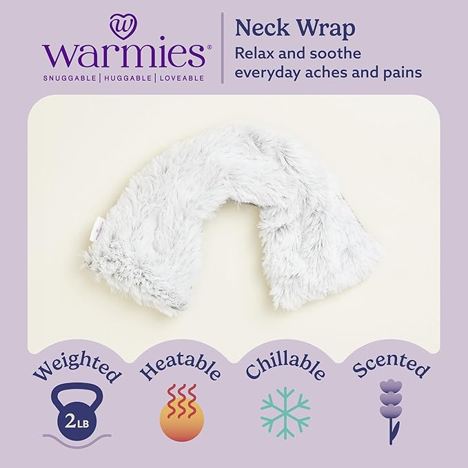 warmies Microwavable Neck & Shoulder Wrap - Heating & Cooling Plush Pad for Calming Relaxation - Weighted & Heated Neck Warmer with Scented Lavender - Microwave Heat Pad for Aches & Pain - Gray