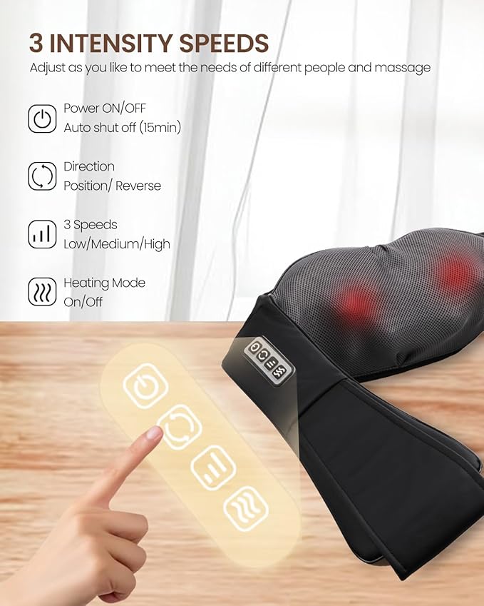 DAILYLIFE Shiatsu Neck and Back Massager with Heat, Electric Deep Kneading Massager for Neck Pain, Shoulder, Waist, Leg and Foot, Stress Relief for Men, Women, Mom, Dad