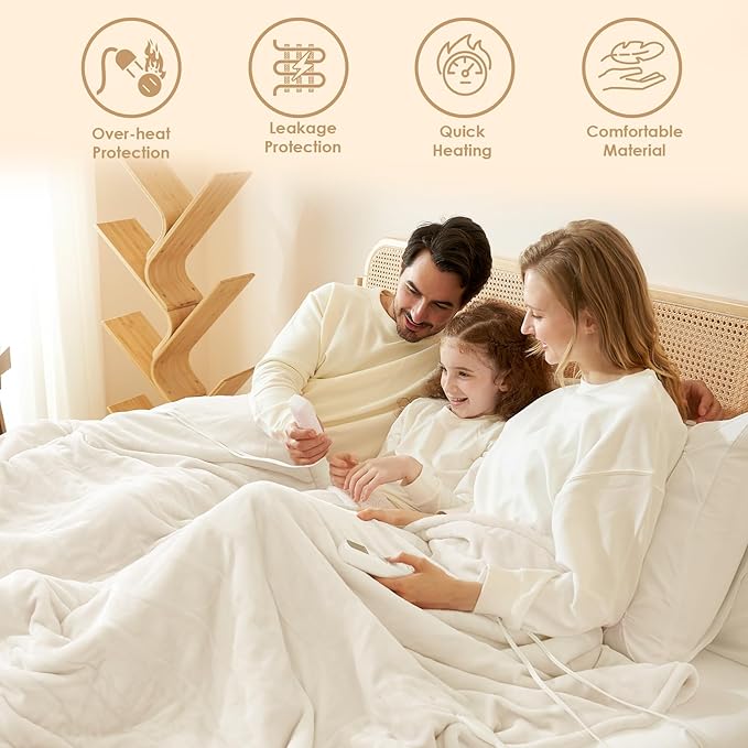 EHEYCIGA Heated Blanket Electric Blanket Twin - Heating Blanket with 9 Heating Levels & 10 Hours Auto Off, Soft Cozy Sherpa Washable Blanket with Fast Heating, 62 x 84 Inches