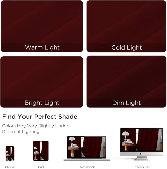 CUCRAF Burgundy Red Blackout Curtains 108 inch Length 2 Panels Set, Rod Pocket Room Darkening Drapes for Bedroom Living Room, Insulated Thermal Light Blocking Window Curtain (W52 x L108 Inch)