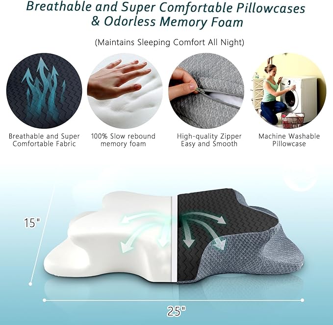 Cervical Pillow for Neck Pain Relief, Memory Foam Pillow, Ergonomic Contour Bed Pillow, Soft for Side Sleep Stomach Sleeping and Back Sleepers