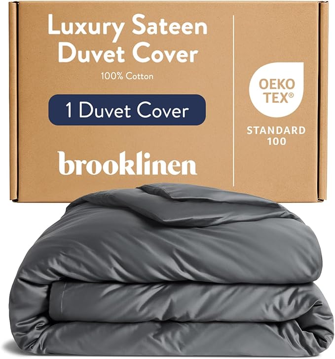 Brooklinen Luxury Sateen Duvet Cover - 100% Cotton, Twin/Twin XL Size in Slate Grey with Extra-Long Corner Ties and Button Closure - Best Twin/Twin XL Duvet Covers