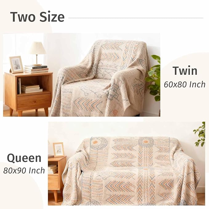 Qidordour Boho Throw Blanket, 60"x80" Muslin Blankets, 100% Organic Cotton Blanket for Couch Sofa, Lightweight Quilt, All Season Bed Throw, Farmhouse Home Decor, D-Indian Arrowhead