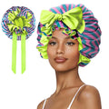 Silk Hair Bonnet for Sleeping, Satin Shower Cap for Women 2025 with Tie Band and Adjustable Straps Head Wrap for Curly Hair Pink-Red-Green F