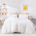 Cottonight White Comforter Set King White Ruffle Bedding Comforter Set Ruffles Farmhosue Boho White Blanket Quilts Rustic Soft Breathable Chic 3PCs Bedding Set for King Bed