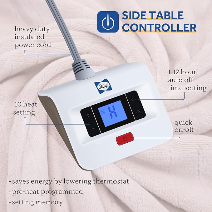 Sealy Electric Blanket Full Size, Flannel Heated Blanket with10 Heating Levels & Auto Shut Off, Machine Washable, Beige, 80 x 84 Inch