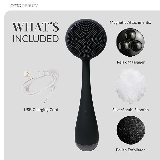 PMD Clean Body - Smart Body Cleansing Device with Silicone Brush & Three Interchangeable Attachments - Waterproof - SonicGlow Vibration - Cleanse, Exfoliate, & Massage Body