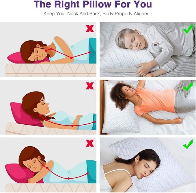 Cooling Pillows Queen Size Set of 4, Shredded Memory Foam Pillows with Zipper, Adjustable Firmness for Sleeping Cool Cold Pillow for Hot, Side Sleepers,20x30,4 Pack