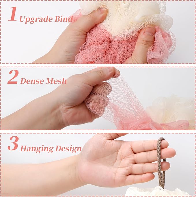 Bath Loofah Sponge Back Scrubber Shower Sponge Soft Mesh Exfoliator Pouf Shower Ball Bath Sponges for Women and Men Bath Accessories