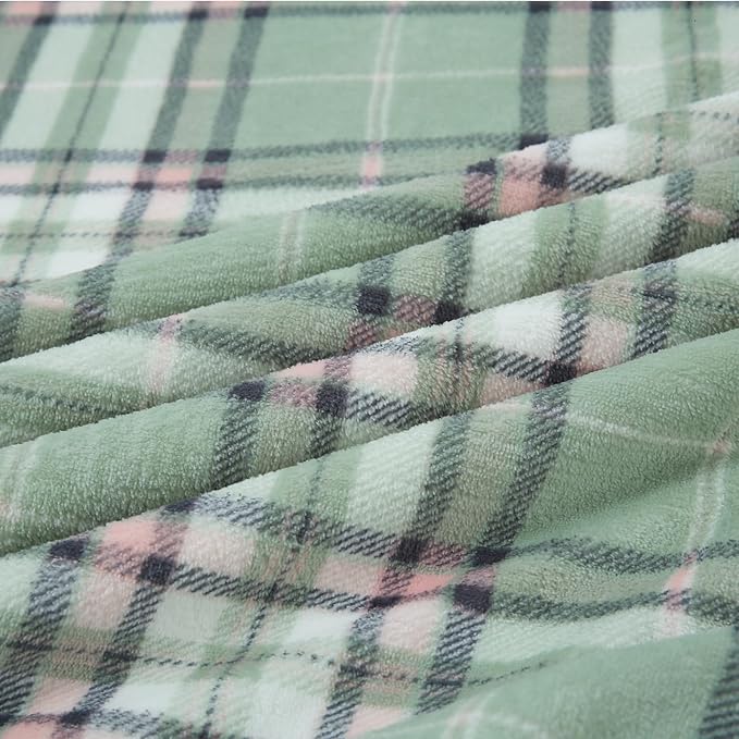 PU MEI Sherpa Blanket Twin Plaid Thick Bed Blanket, 60”*80” Super Soft Flannel Fuzzy Fleece Reversible Velvet Plush Warm Blanket for Couch (Green Pink Check)