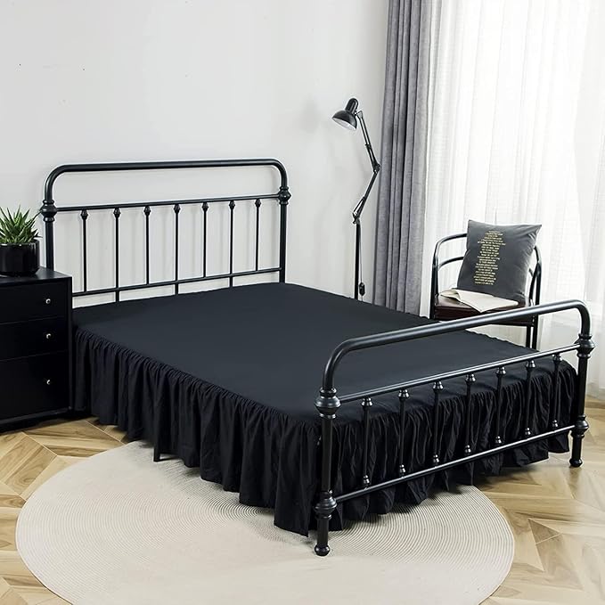 Bed Skirt Twin Size Ruffled Bed Skirt with Split Corners, 12 Inch Drop Dust Ruffle Bed Skirt with Platform, Black