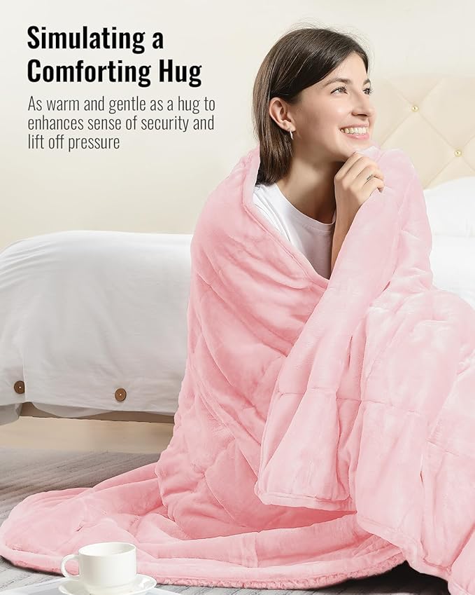 Uttermara Sherpa Fleece Weighted Blanket 20 lbs for Adult, Unicolor Ultra-Soft Fleece and Sherpa, Dual Sided Cozy Plush Blanket for Sofa Bed, 60 x 80 inches, Pink