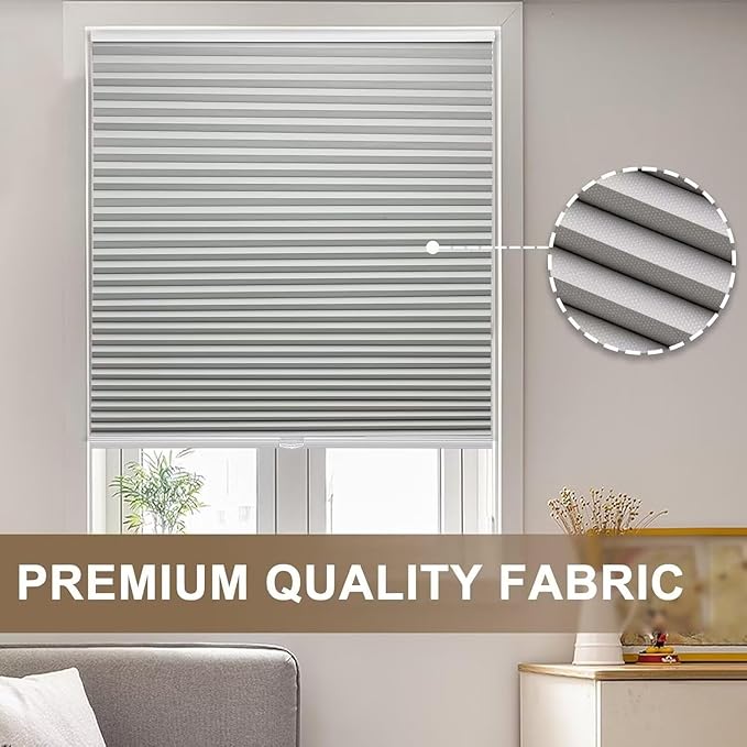 MYshade 1.5-Inch Cellular Cordless Blackout Shades,Thermal Insulating Noise Reducing Waterproof Blinds,Honeycomb Window Treatments for Indoor Light Control (Grey-38 W x 64" H)