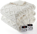 CAROMIO Electric Blanket King Size Dual Control - Thick Tufted Sherpa Heated Blanket with 10 Heating Levels and 10 Time Settings, ETL Certified Fast Heating Blankets King Size 90"×100", White