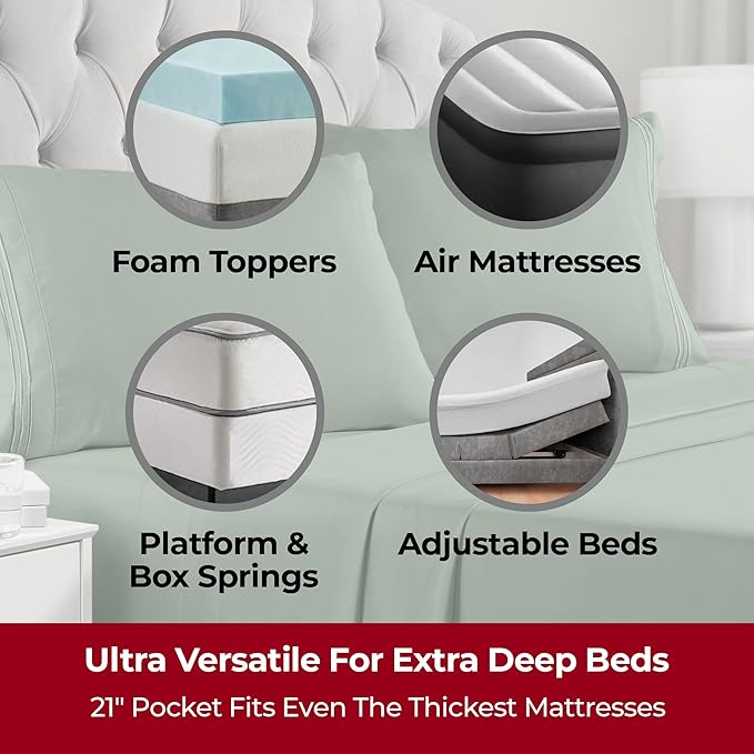 Mellanni Extra Deep Queen Sheets - 4 PC Iconic Collection Bedding - Hotel Luxury, Ultra Soft, Cooling Bed Sheets - Wrinkle, Fade, Stain Resistant (Queen, Sage)