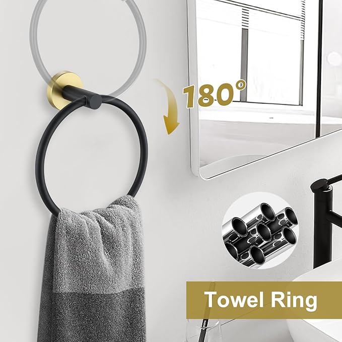 5 Pieces Black and Gold Bathroom Hardware Accessories Set, Upgraded Towel Bar Toilet Paper Holder Towel Racks Set for Bathroom Stainless Steel Wall Mounted 23.6 in