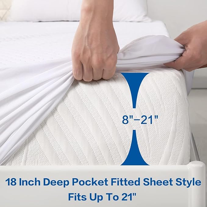 MERITLIFE 100% Waterproof Mattress Protector King Size,Cooling Breathable Mattress Pad Cover 3D Air Fabric,8-21" Extra Deep Pocket,Washable,Noiseless (Beehive,King 78"x80")