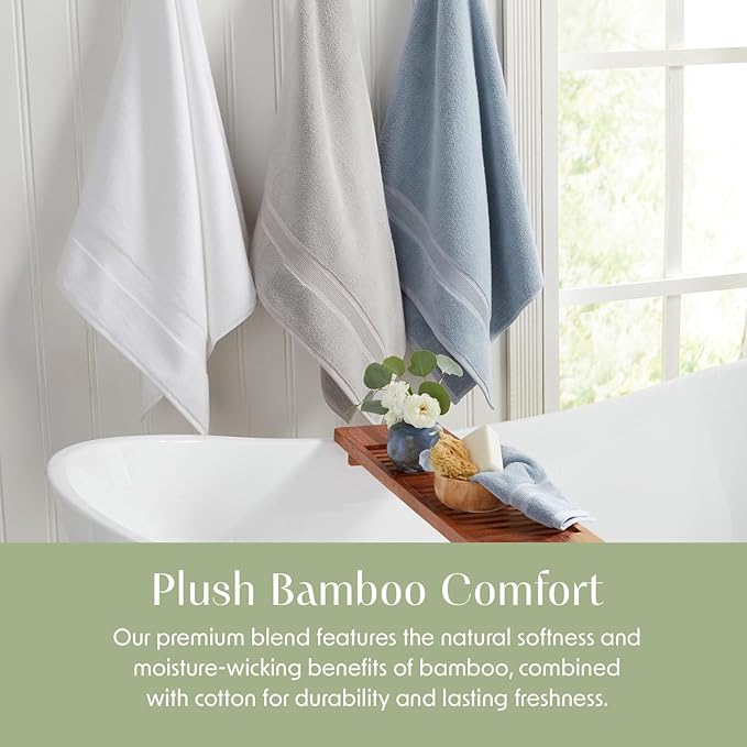 Springtree Home Luxury Bamboo Rayon Bath Towel Set 6 Piece Set | 35% Bamboo Rayon - 65% Cotton | Absorbent Quick-Dry Towels for Bathroom | Oeko-TEX Standard 100 Cotton | Aegean