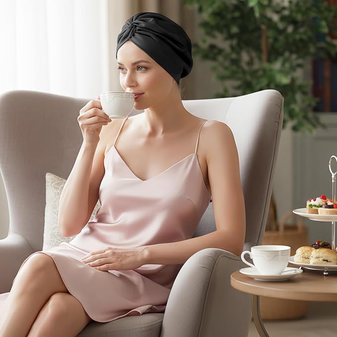 100% Mulberry Silk Bonnet for Sleeping, Adjustable Tie Closure for Women, Breathable Hair Wrap for Hair Protection