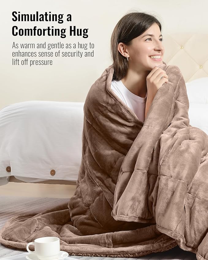 Uttermara Weighted Blanket Queen Size 20lbs 60x80 inches, Cozy Sherpa Weighted Blankets with Soft Plush Fleece, Warm Sherpa Thick Heavy Blanket Great for Sleep and Calming, Brown