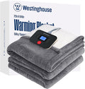 Westinghouse Electric Blanket Full, Flower Jacquard Heated Blanket Full Size with 10 Heating Levels and 1-12 Hours Auto-Off, Flannel to Sherpa Reversible, Machine Washable (72" x 84", Light Grey)