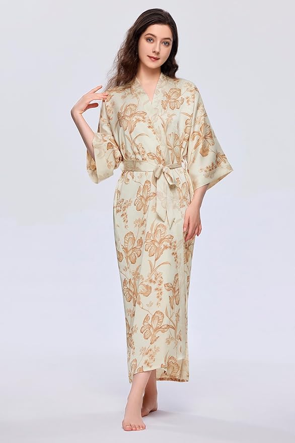 PRODESIGN Kimono Robe for Women - Long Satin Sleepwear Silky Kimono Cover-Up Nightgown Japanese Bathrobe Loungewear Blouse