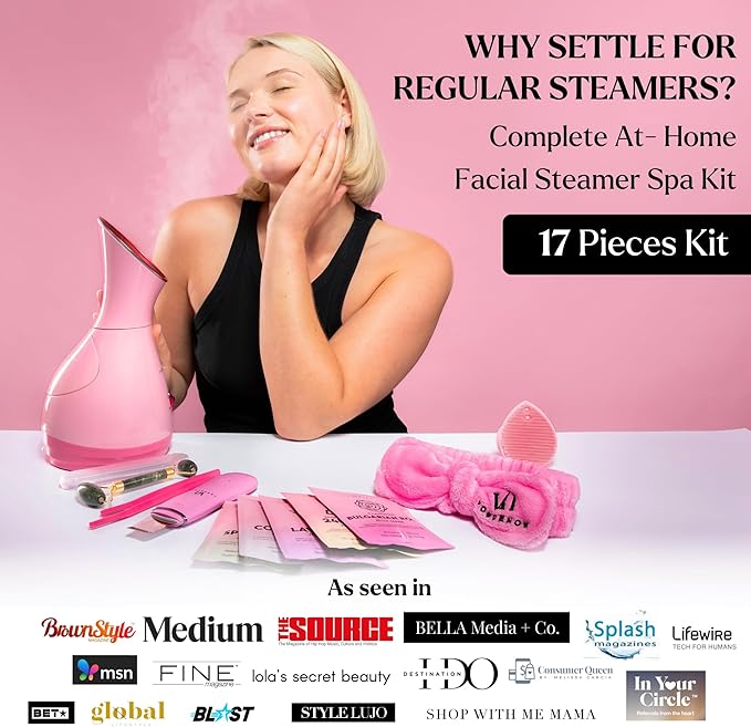 Facial Steamer Spa Gifts with Complimentary 17 Skin Care Tools | Face Steamer for Facial Deep Cleaning | Towel Warmer & Humidifier Mode| Self Care Gifts for Women, Spa Gifts, Christmas Gifts for Women