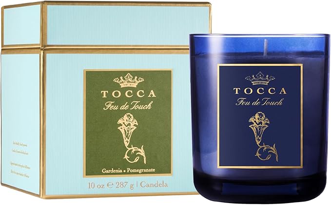 TOCCA Feu de Touch 10oz Candle - Gardenia & Pomegranate Scented, Hand Poured Soy-Wax Blend with 100% Cotton Wick, 60 Hour Burn Time
