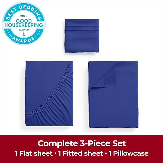 Mellanni Twin Sheets Set - 3 PC Iconic Collection Bedding - Hotel Luxury, Extra Soft, Cooling Bed Sheets - Wrinkle, Fade, Stain Resistant (Twin, Royal Blue)