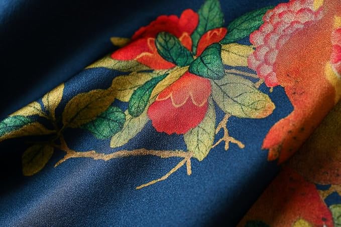 Women's Silk Kimono Robe Long Bathrobe Nightgown 100% Mulberry Silk for Women - Classic Floral Pattern